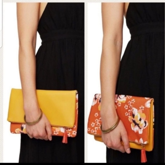 RACHEL PALLY Zahara Reversible Orange Floral and Yellow Clutch Purse - NEW! - Picture 6 of 8